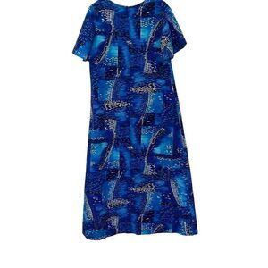 Hukilau Fashions Blue Ocean Wave Maxi Vintage Dress Sz.12